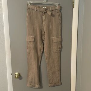 Nicole Miller linen blend cargo cuffed pants khaki size S